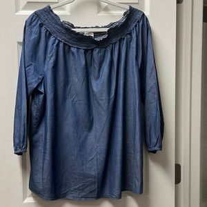 Chico’s Chambray Long Sleeve Blouse - Blue
